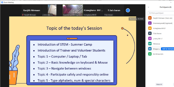 Day 6  Session 1: Summer camp: on “Basics of Computer and STEM.”